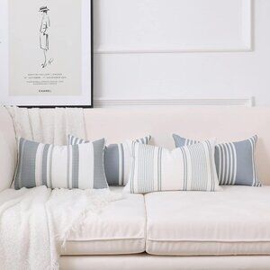 Farmhouse Stripe Check Throw Pillow Covers Pack of 4 12x20